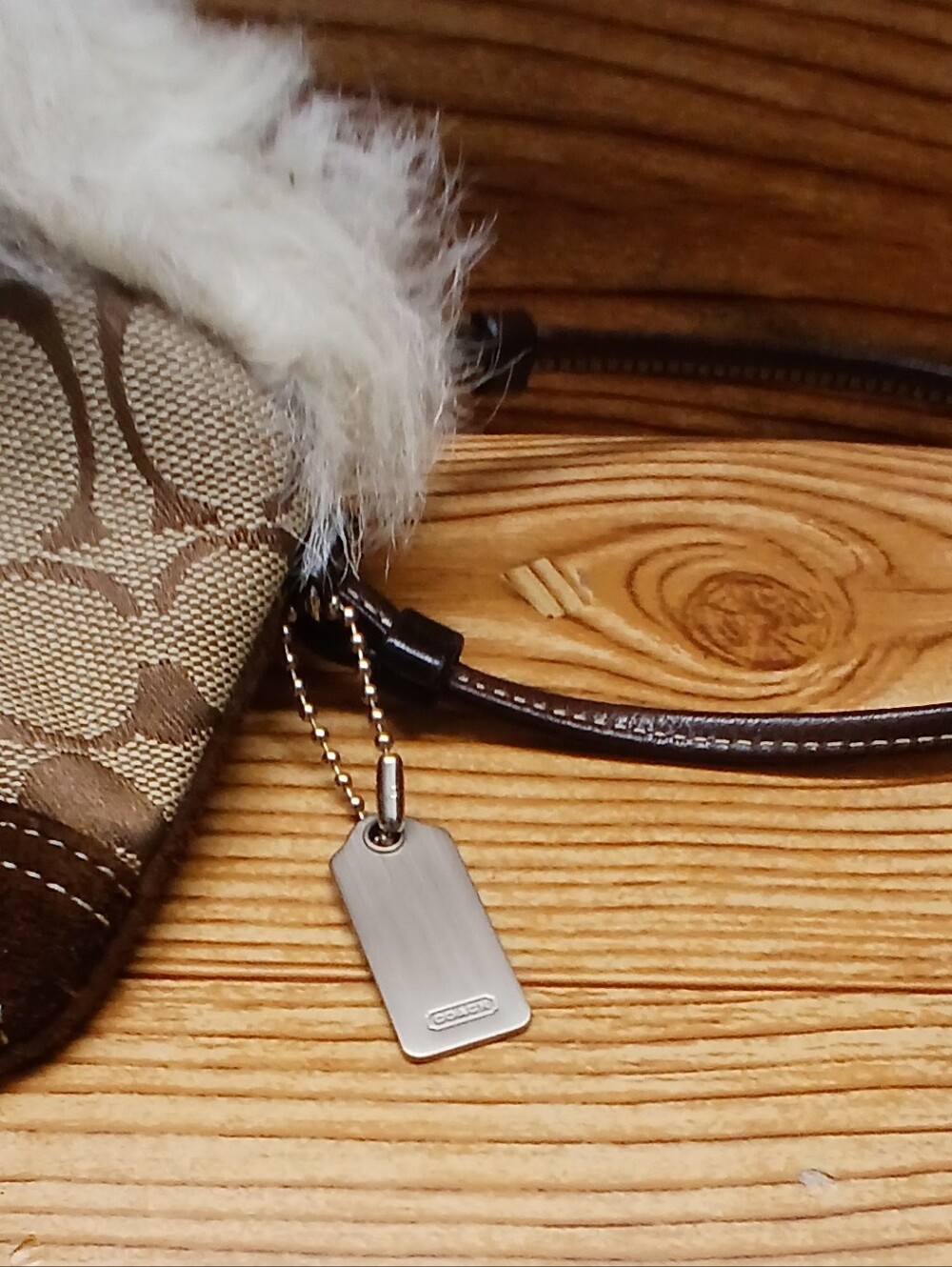 Coach Brown Signature Canvas wrislet with Trim Faux Fur - Picture 9 of 9